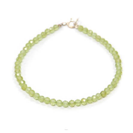 Bransoletka z Oliwinów (Peridot, Chryzolit), kulki fasetowane 3mm