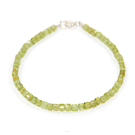 Bransoletka z z Oliwinów (Peridot, Chryzolit), kostki fasetowane 3mm